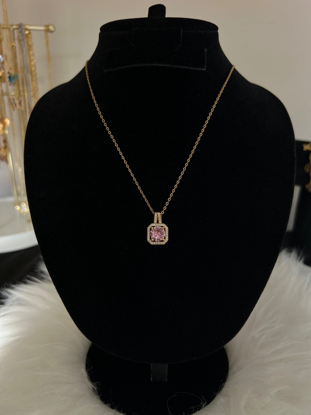 18K Gold-Plated Pink Princess Crystal Necklace - Delila Jewellery NZ