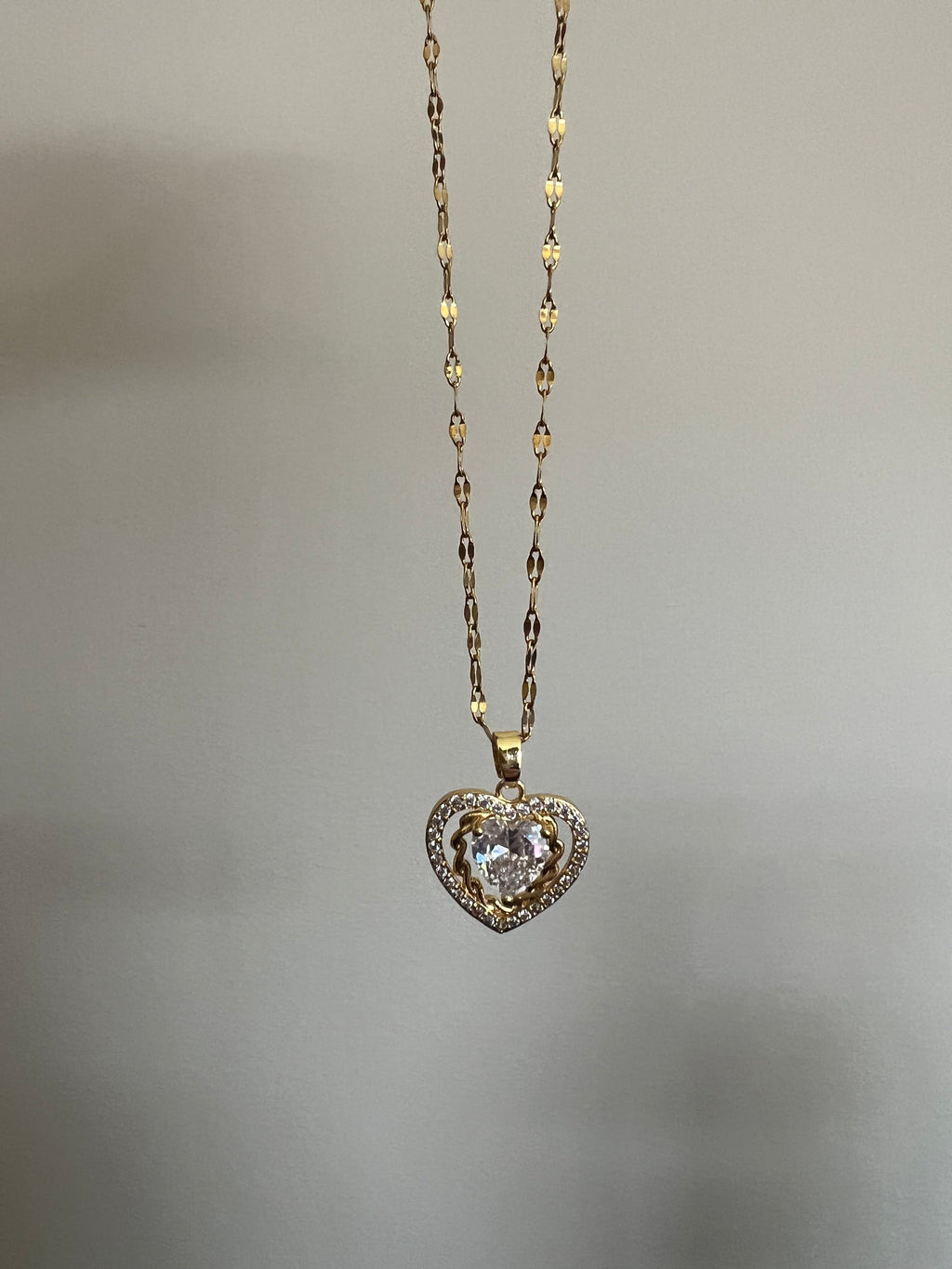 Gold Double Heart Crystal Pendant Necklace