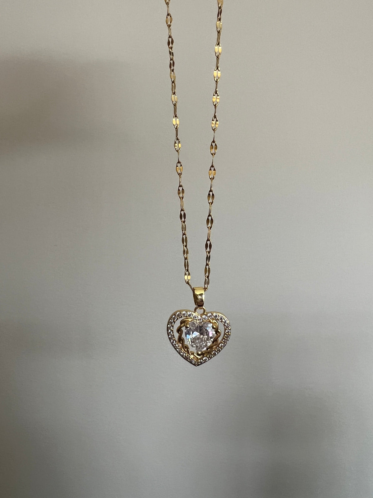 Gold Double Heart Crystal Pendant Necklace