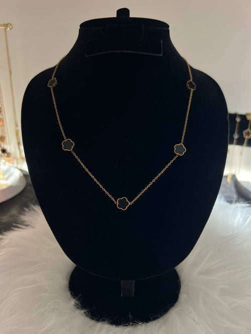 Black Clover Necklace - Gold Stainless Steel - Delila Jewellery NZ