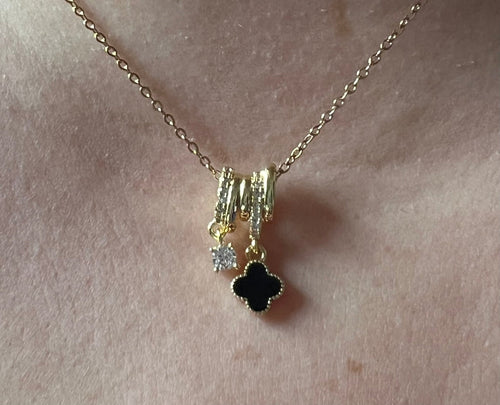Black Clover Pendant Necklace - Gold - Delila Jewellery NZ