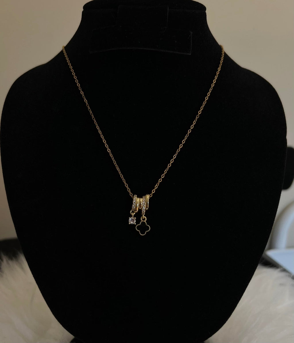 Black Clover Pendant Necklace - Gold - Delila Jewellery NZ