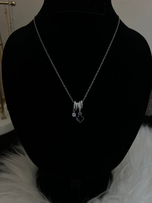 Black Clover Pendant Necklace - Silver - Delila Jewellery NZ