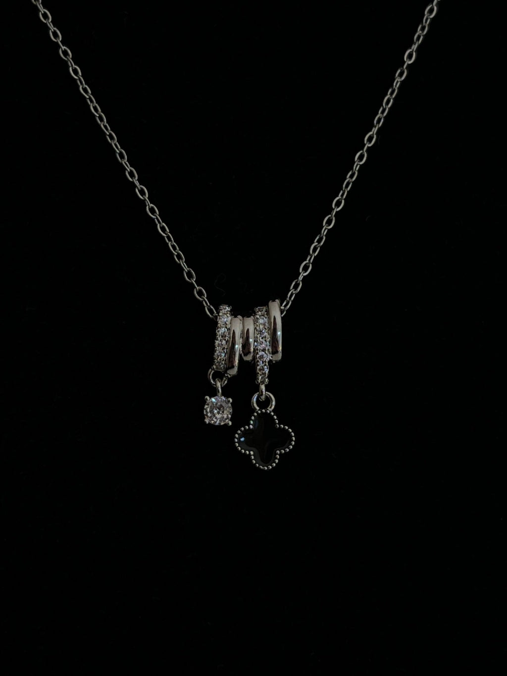 Black Clover Pendant Necklace - Silver - Delila Jewellery NZ