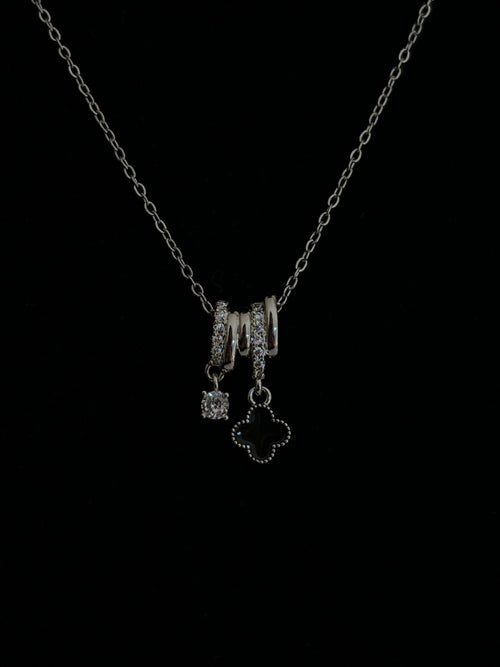 Black Clover Pendant Necklace - Silver - Delila Jewellery NZ