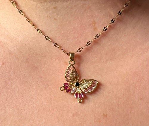 Butterfly Pendant Necklace - Gold Plated - Delila Jewellery NZ