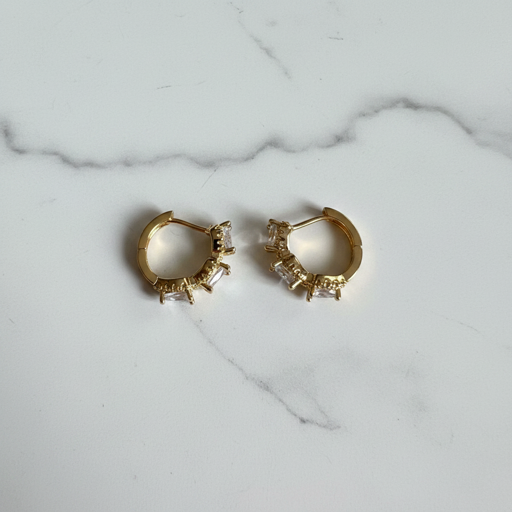 Clear Crystal Hoop Earrings Gold