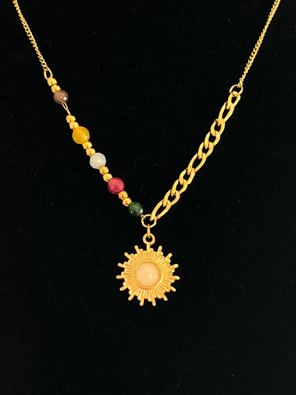 Colourful Beaded Sun Pendant Necklace - Gold Plated - Delila Jewellery NZ