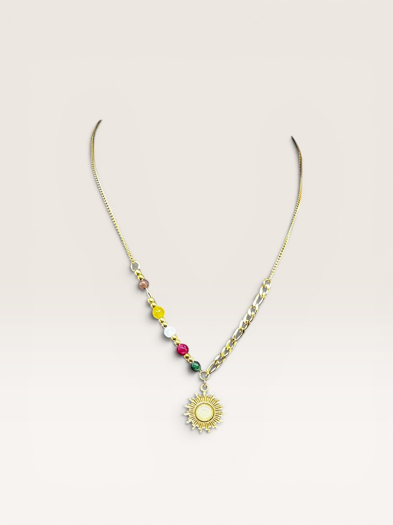 Colourful Beaded Sun Pendant Necklace - Gold Plated - Delila Jewellery NZ