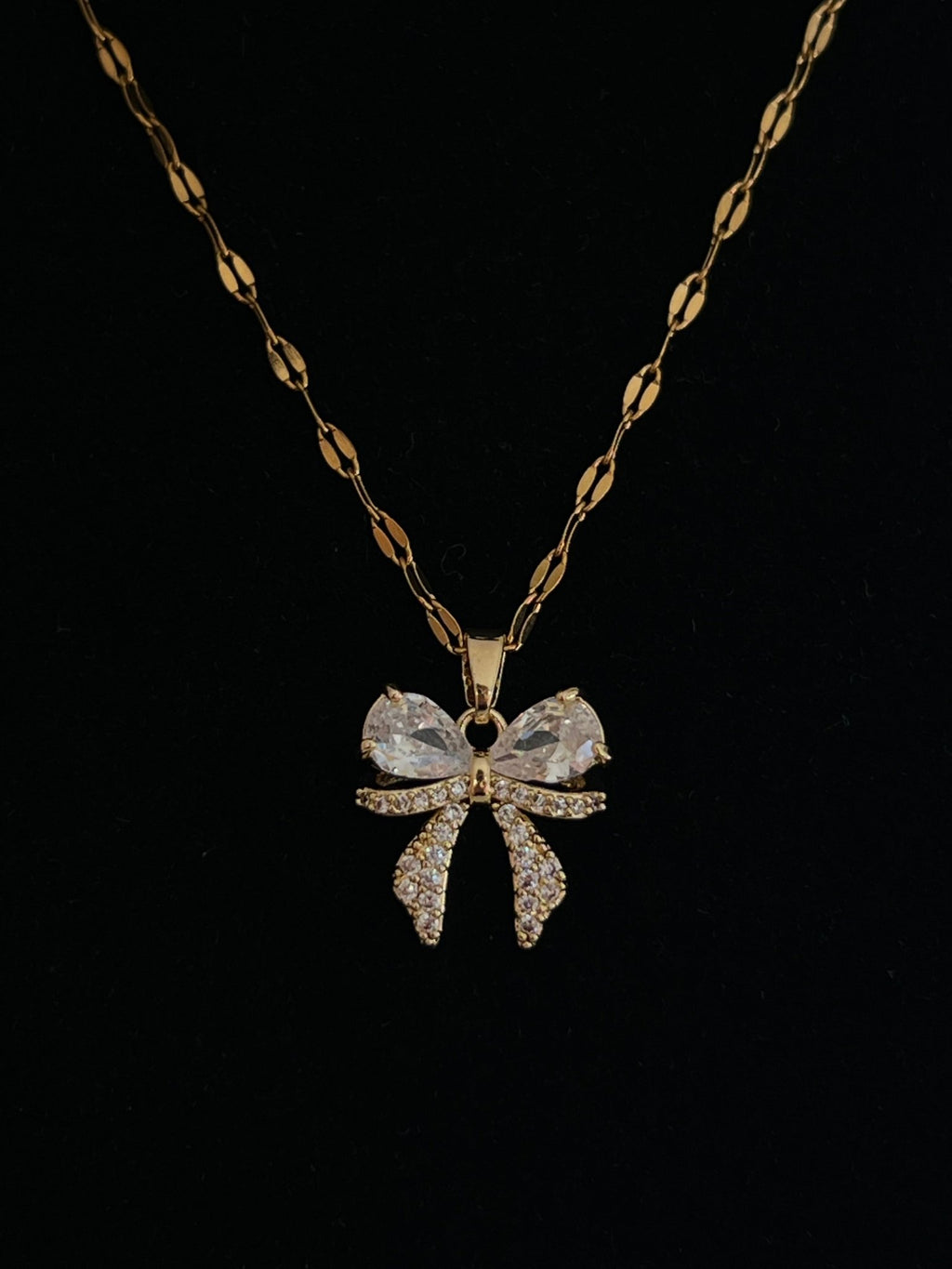 Crystal Bow Pendant Necklace - Gold Plated - Delila Jewellery NZ
