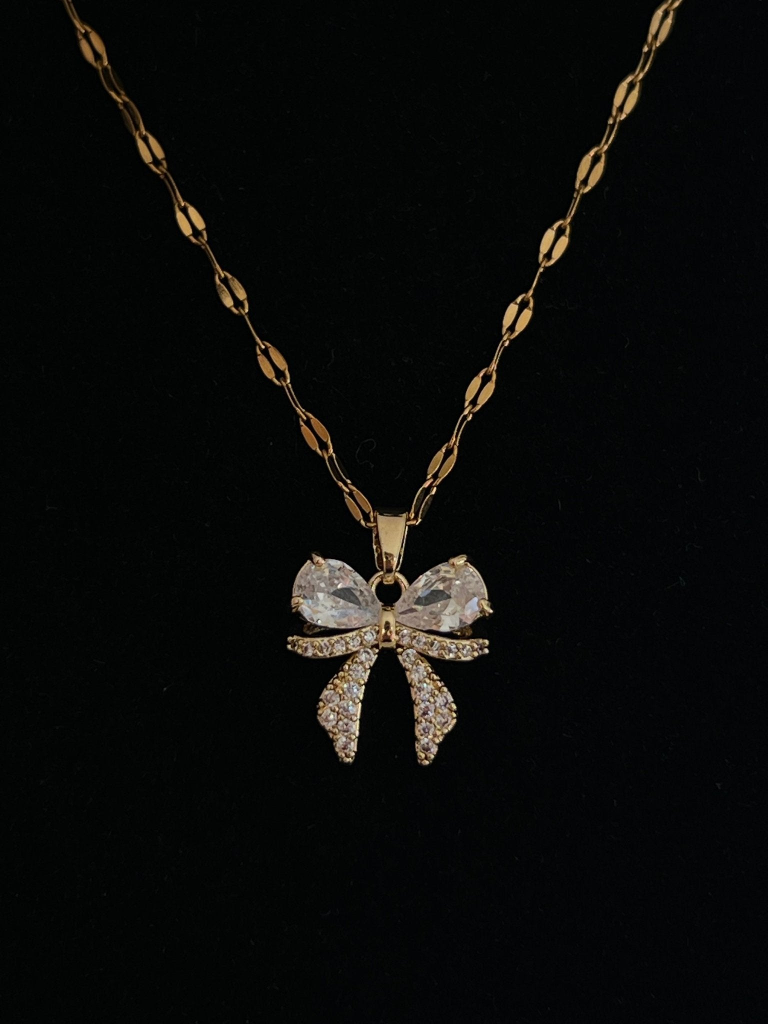 Crystal Bow Pendant Necklace - Gold Plated - Delila Jewellery NZ