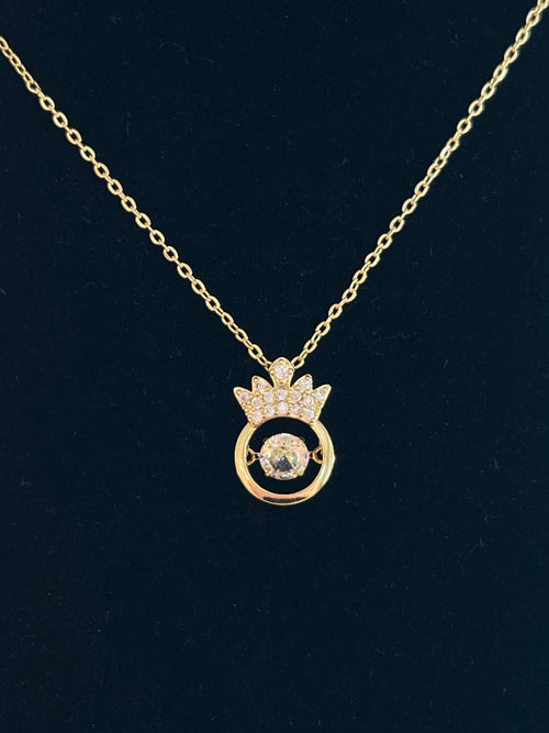 Crystal Crown Circle Pendant Necklace - Gold - Delila Jewellery NZ