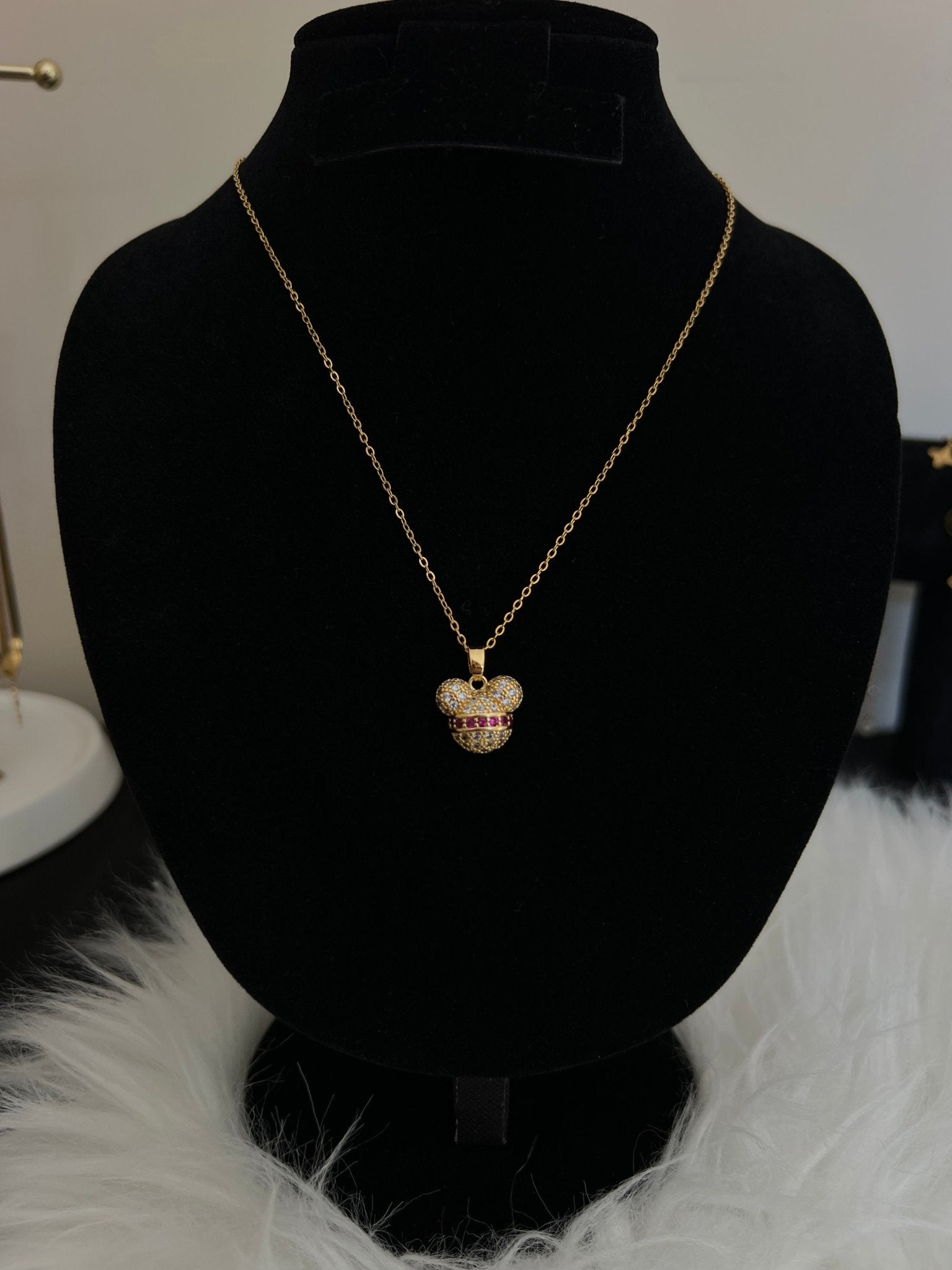 Crystal Mouse Pendant Necklace - Gold Plated - Delila Jewellery NZ