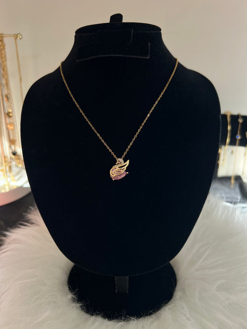 Crystal Swan Pendant Necklace - Gold - Delila Jewellery NZ