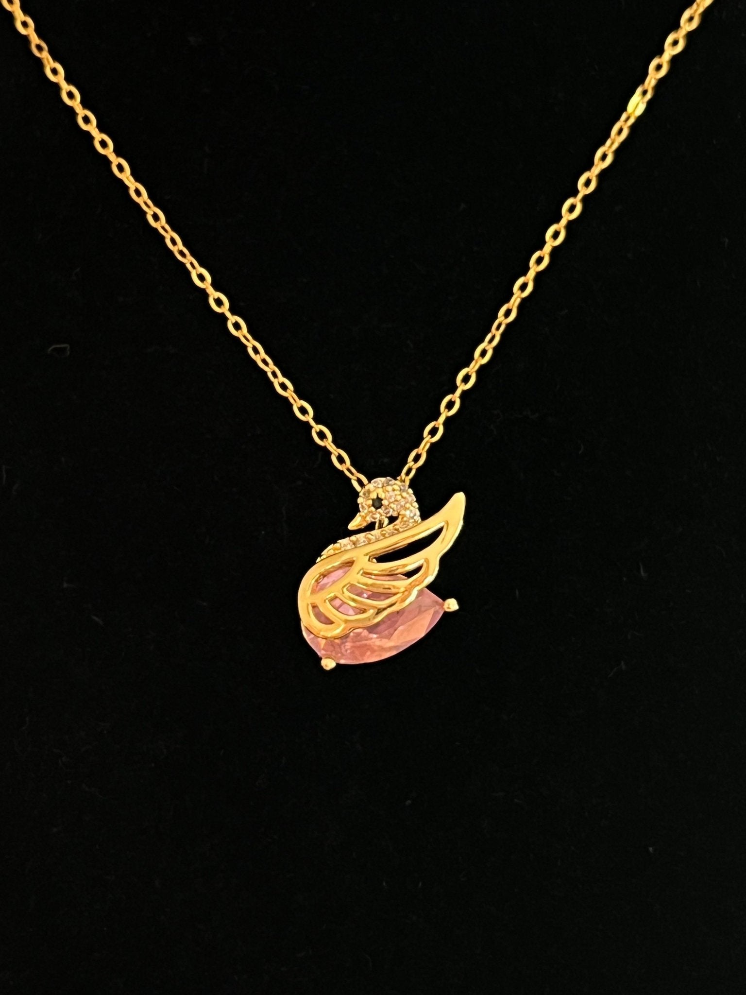 Crystal Swan Pendant Necklace - Gold - Delila Jewellery NZ