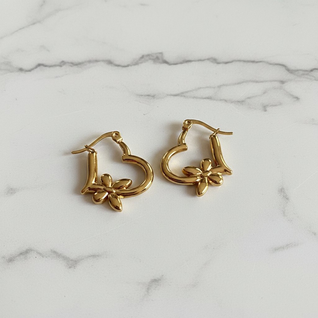 Gold Floral Hoop Earrings