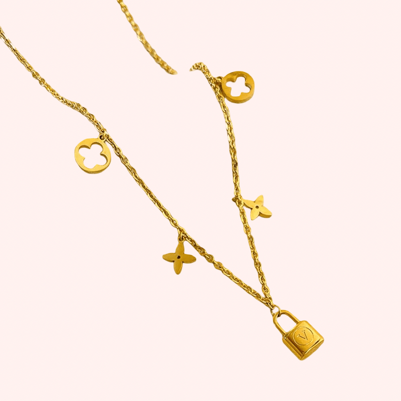 Gold Padlock Charm Necklace - Delila Jewellery NZ