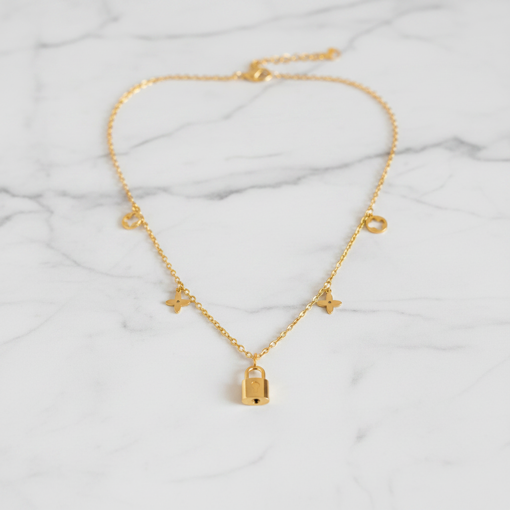 Gold Padlock Charm Necklace