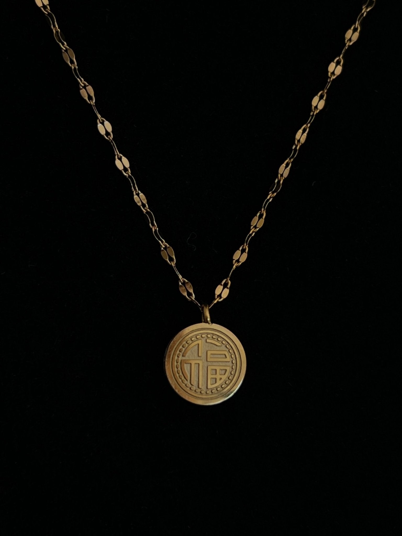 Gold Prosperity Coin Necklace - Stainless Steel - Delila Jewellery NZ
