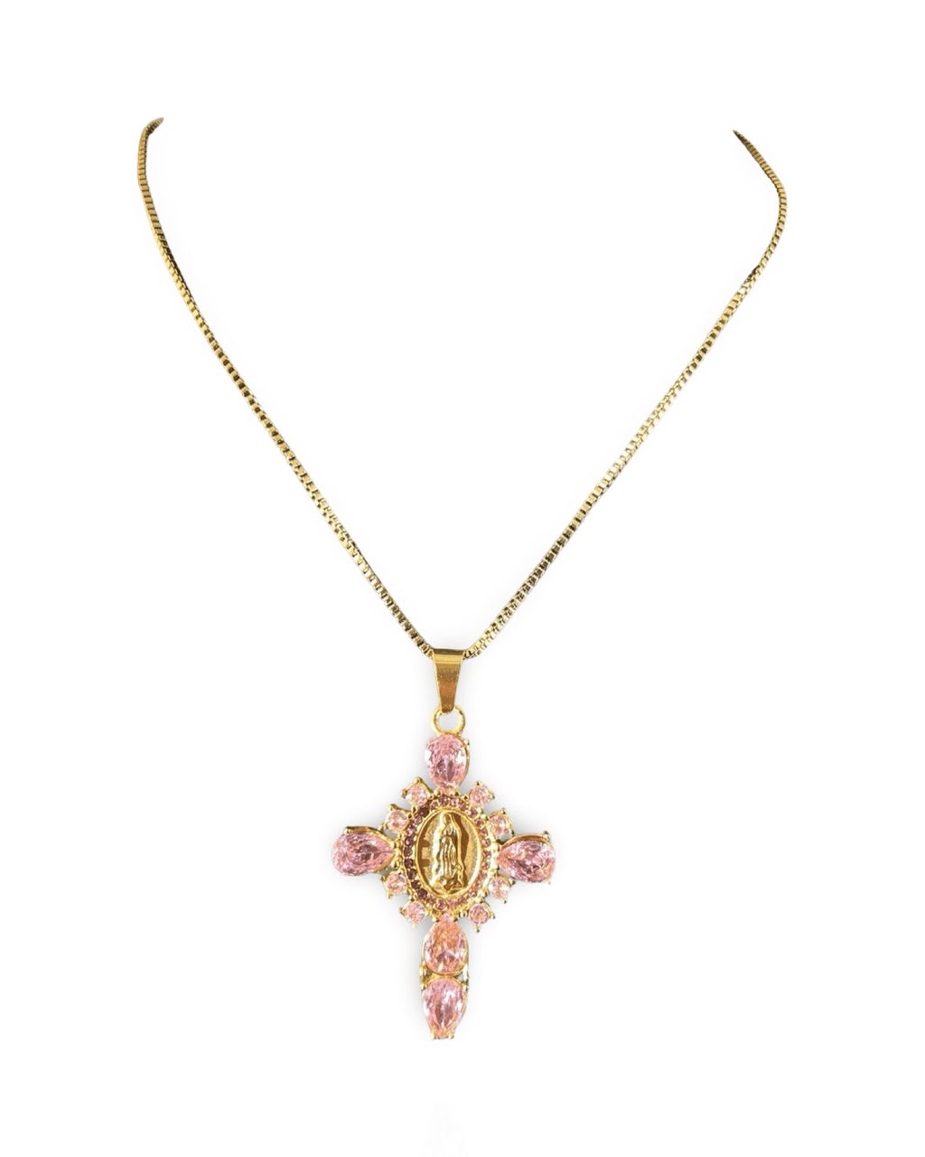 Our Lady Crystal Cross Necklace - Delila Jewellery NZ
