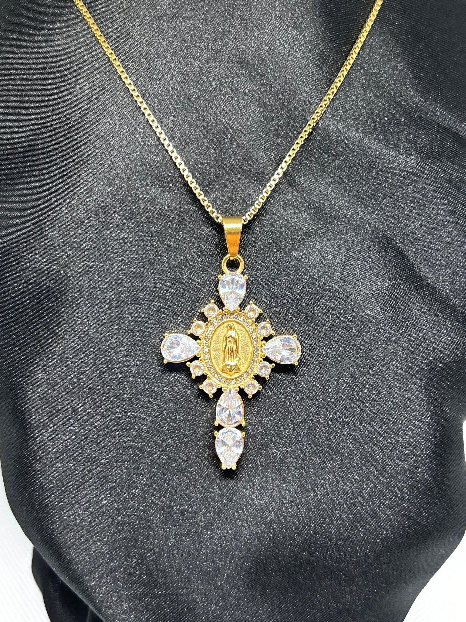 Our Lady Crystal Cross Necklace - Delila Jewellery NZ