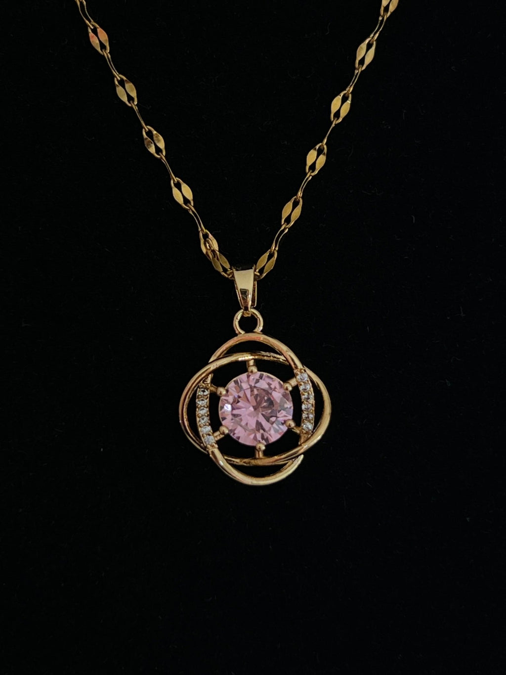 Pink Crystal Gold Pendant Necklace - Delila Jewellery NZ