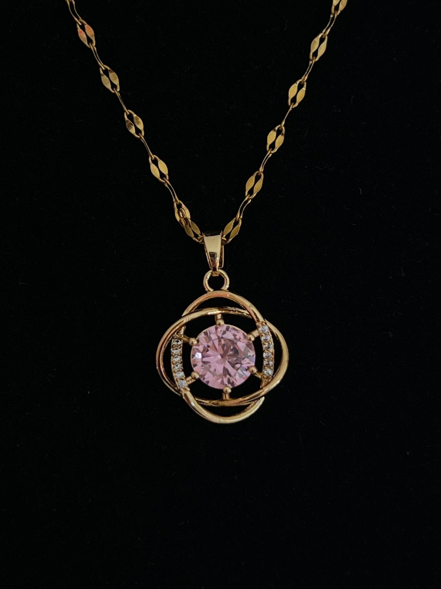 Pink Crystal Gold Pendant Necklace - Delila Jewellery NZ