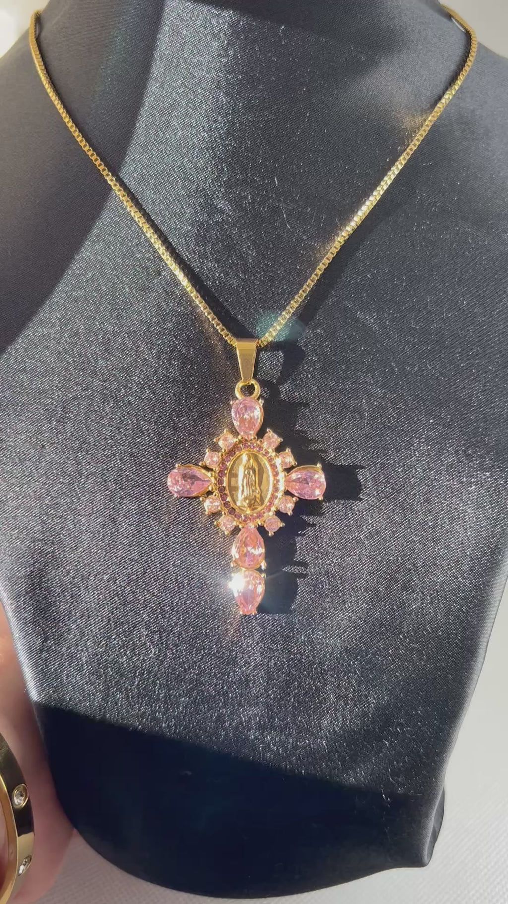 Our Lady Crystal Cross Necklace