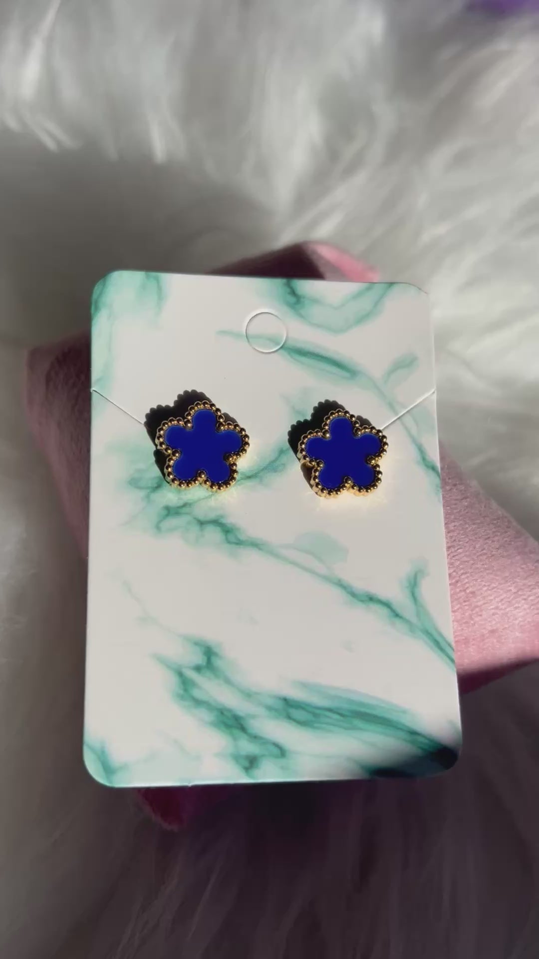 Stainless Steel Blue Clover Stud Earrings