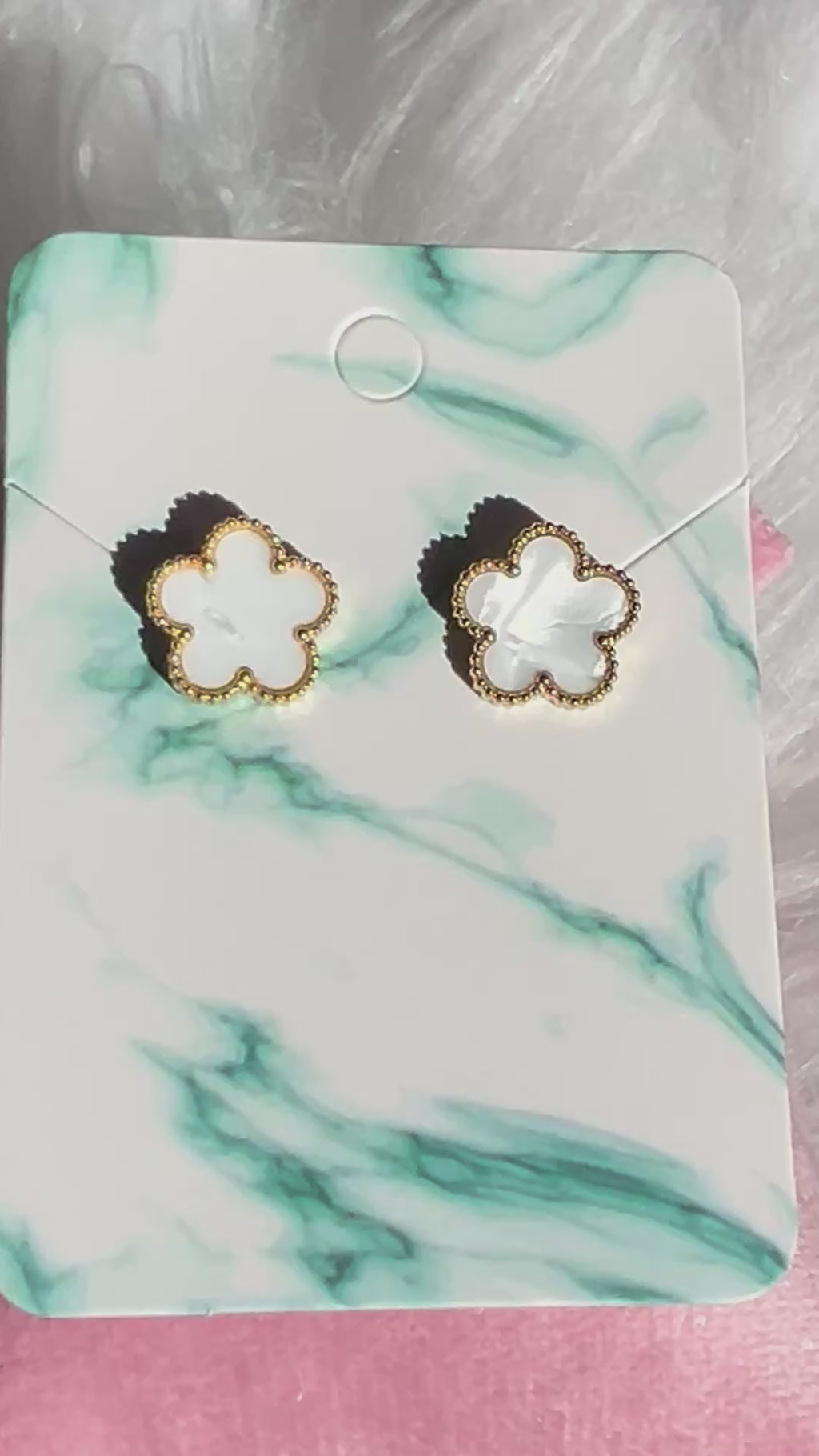 Stainless Steel White Pearl Clover Stud Earrings