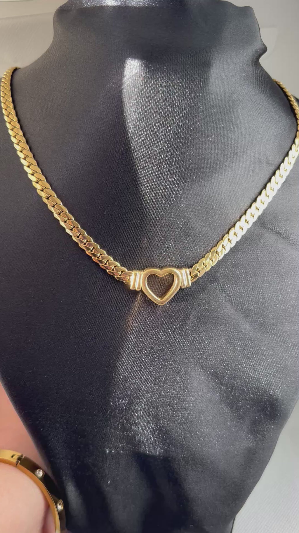 Stainless Steel Gold Heart Cuban Chain Necklace