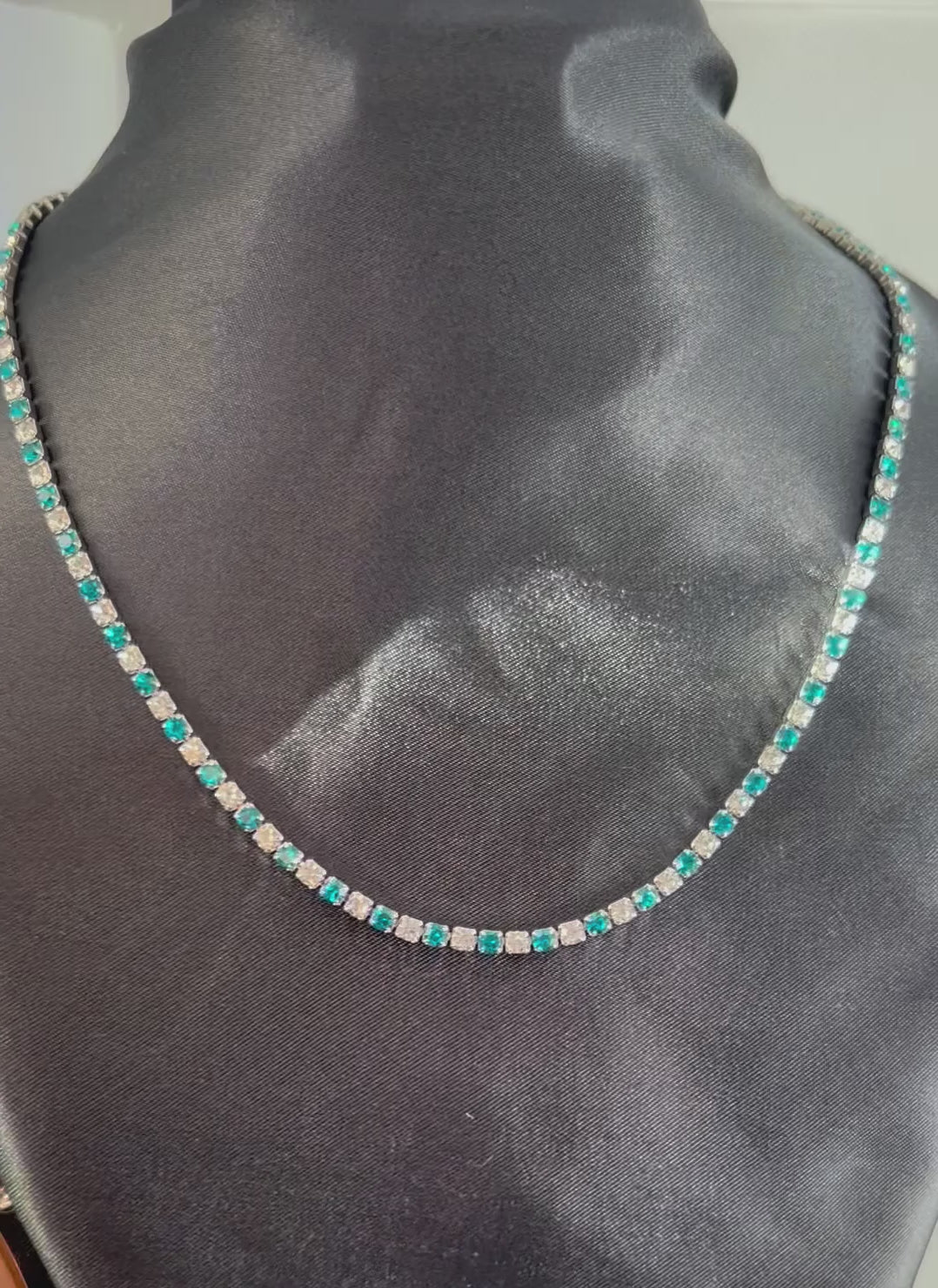 Stainless Steel Sky Blue & Silver 3mm Tennis Necklace