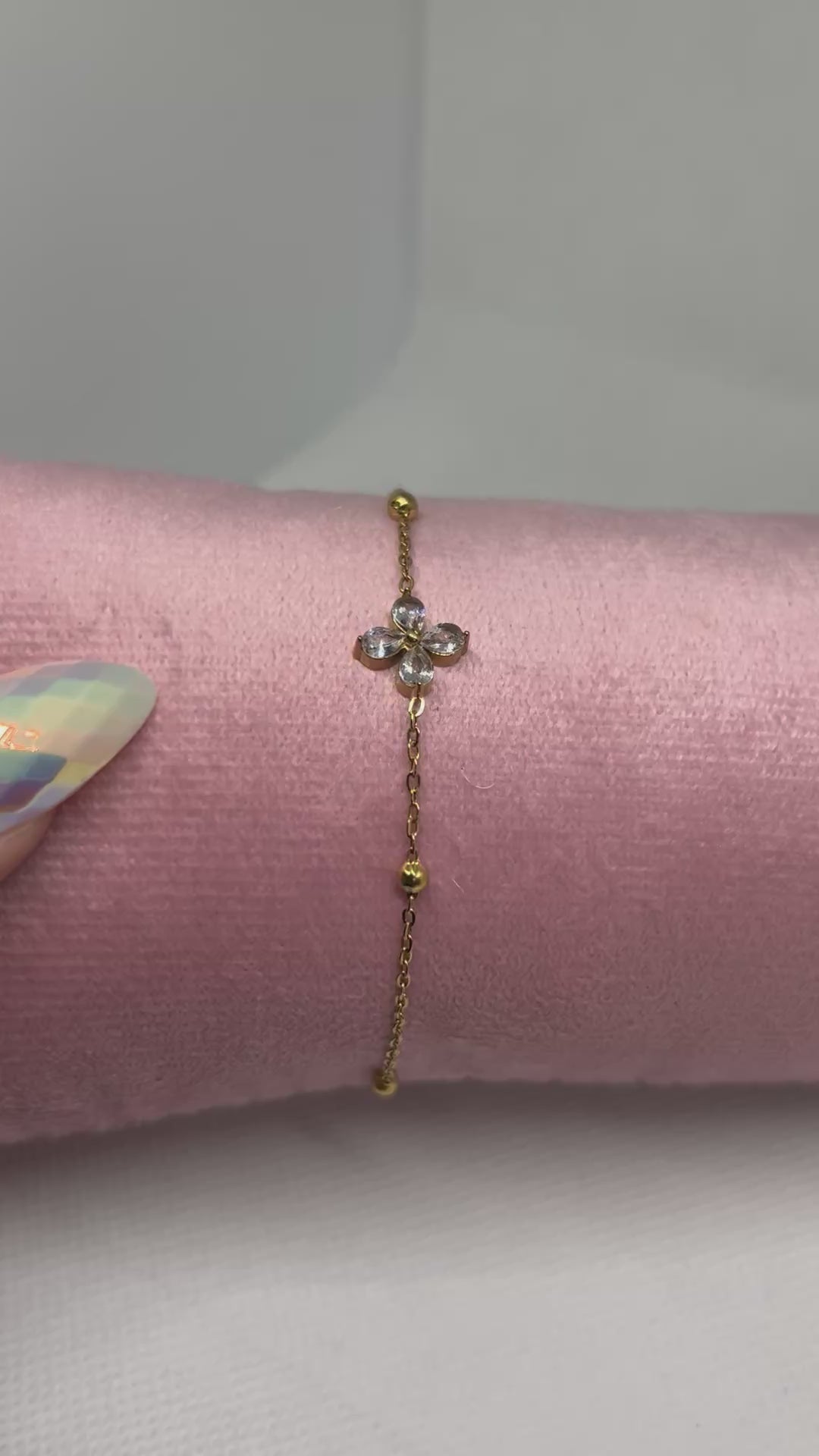 Stainless Steel Gold Crystal Flower Bracelet