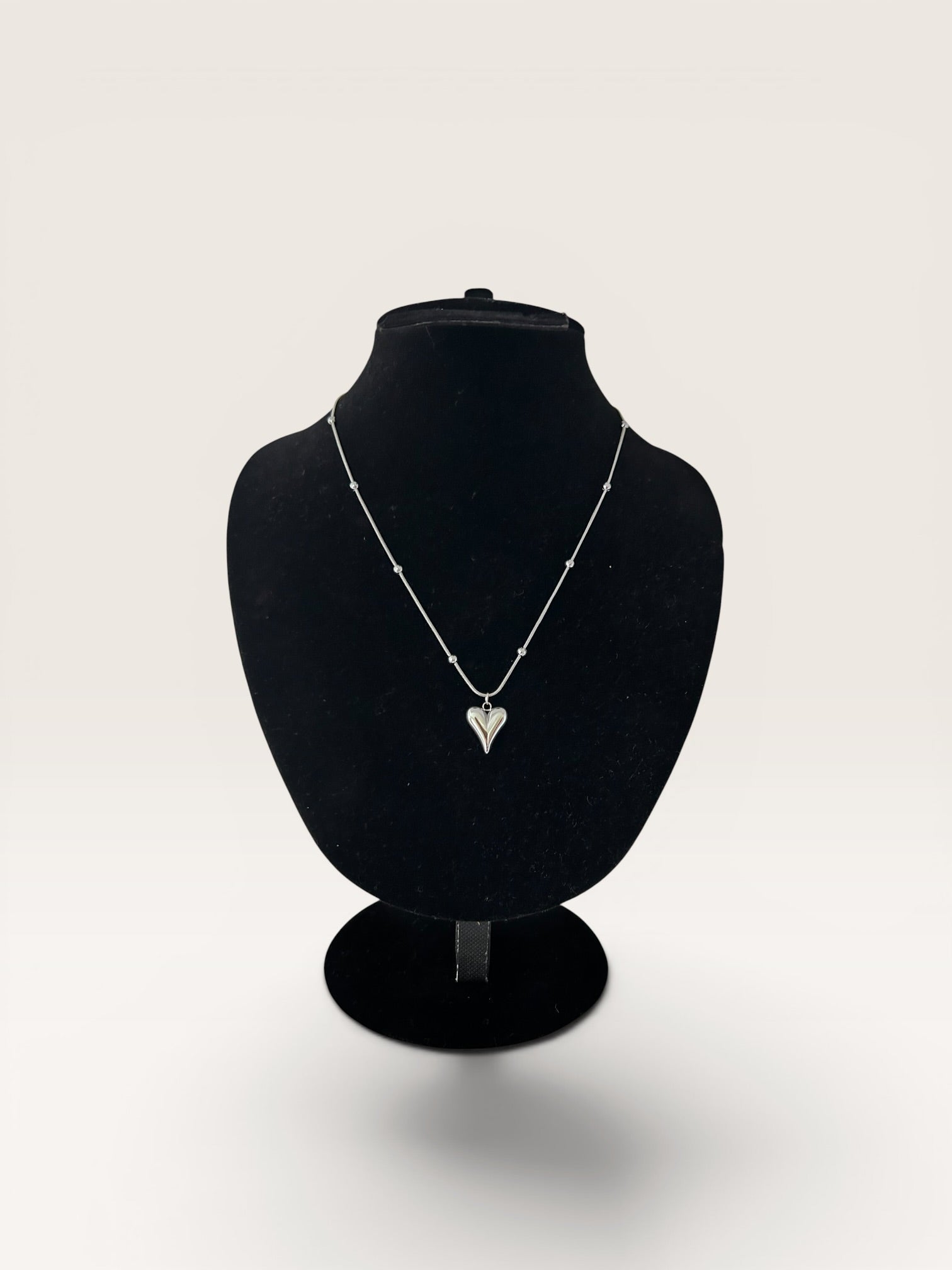 Silver Beaded Heart Necklace – Stainless Steel - Delila Jewellery NZ