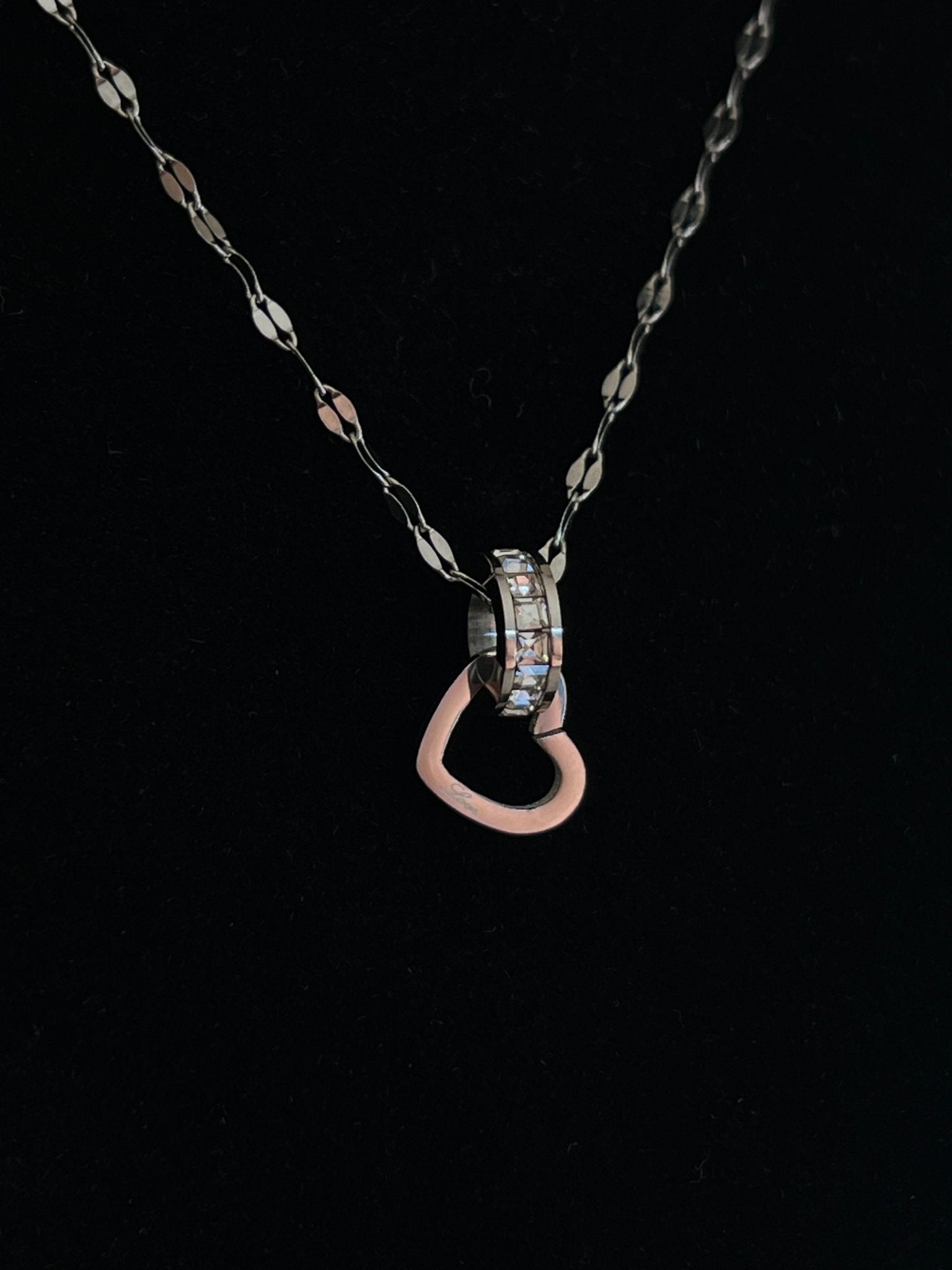 Silver Double Heart Crystal Necklace - Delila Jewellery NZ