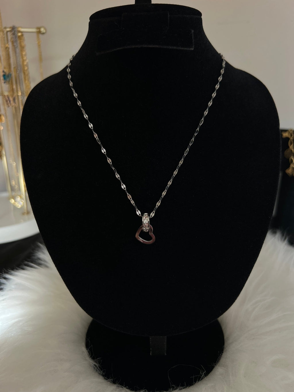 Silver Double Heart Crystal Necklace - Delila Jewellery NZ