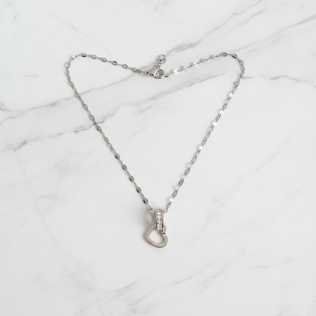 Silver Double Heart Crystal Necklace