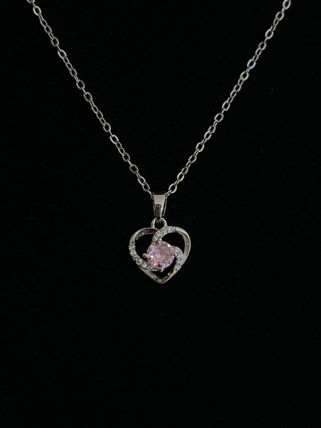 Silver Open Heart Pink Crystal Necklace - Delila Jewellery NZ