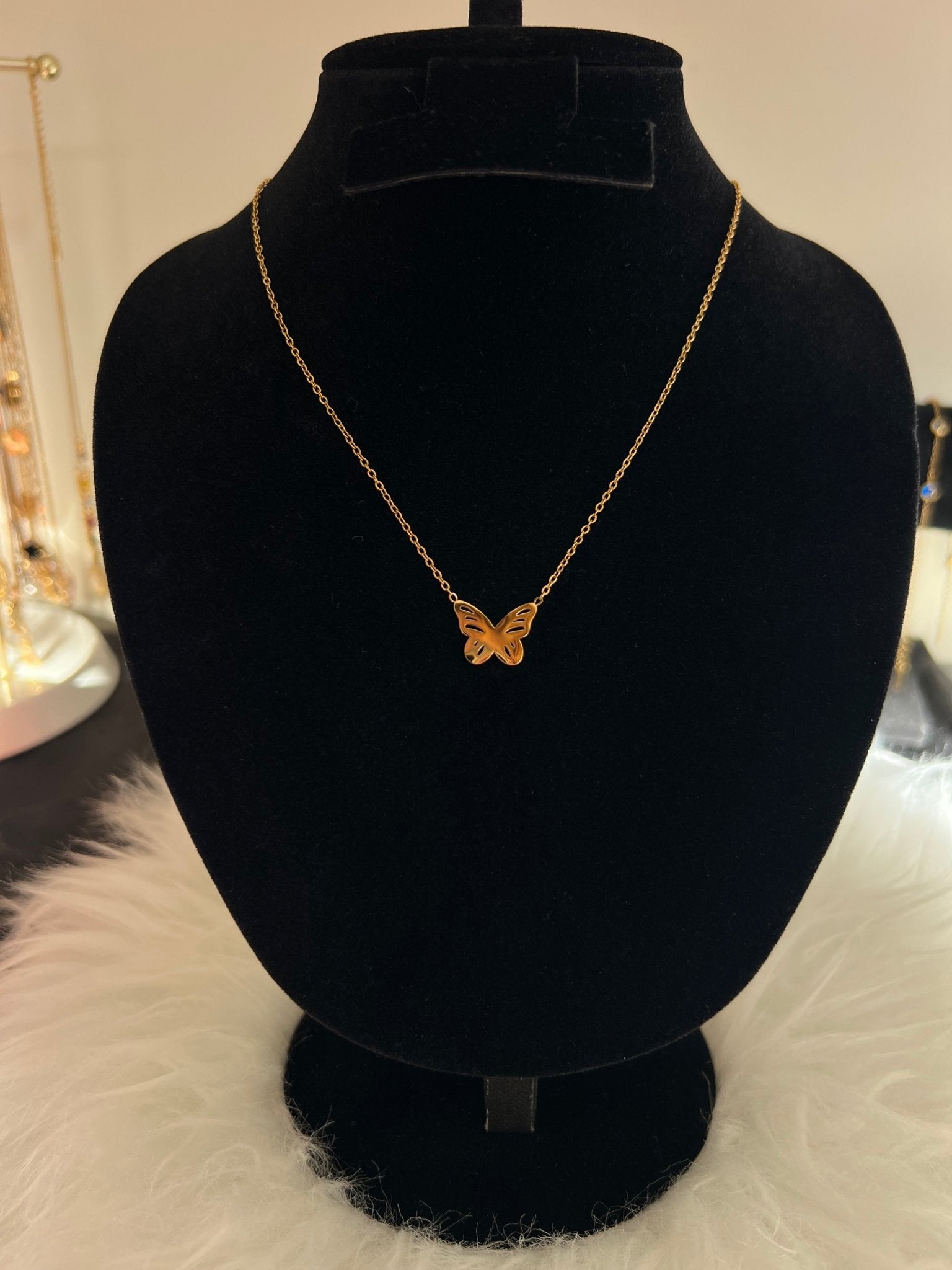 Stainless Steel 18K Gold Plated Butterfly Necklace - Delila Jewellery NZ
