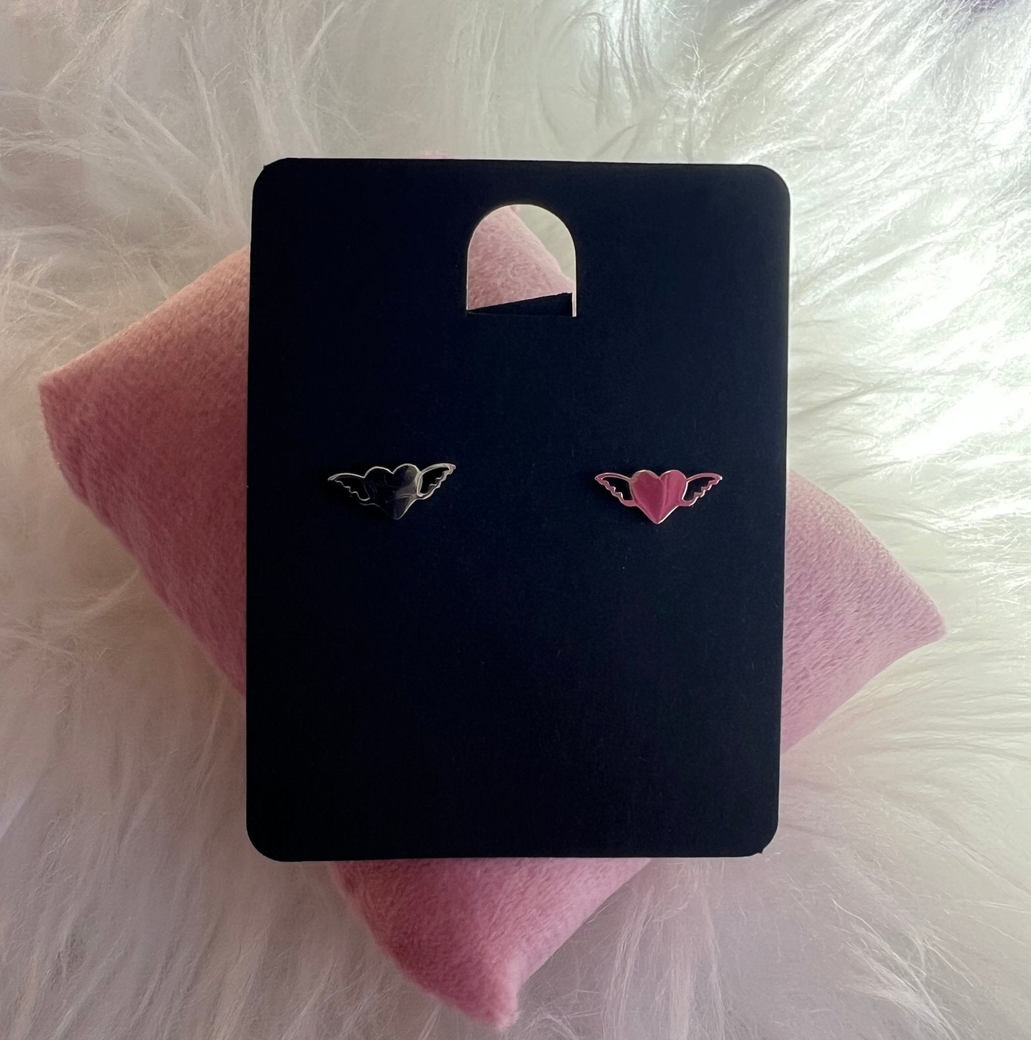 Stainless Steel Angel Wing Heart Stud Earrings - Delila Jewellery NZ