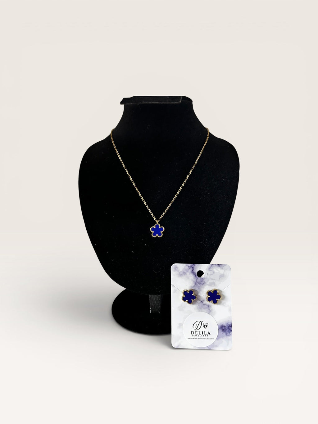 Stainless Steel Blue Clover Jewellery Set - Delila Jewellery NZ
