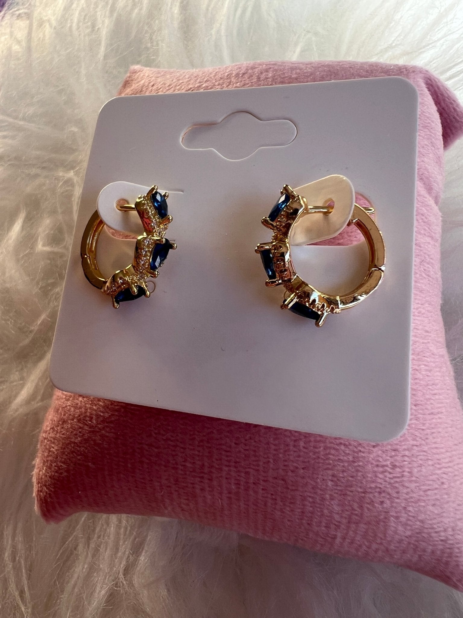 Stainless Steel Blue Crystal Hoop Earrings - Delila Jewellery NZ
