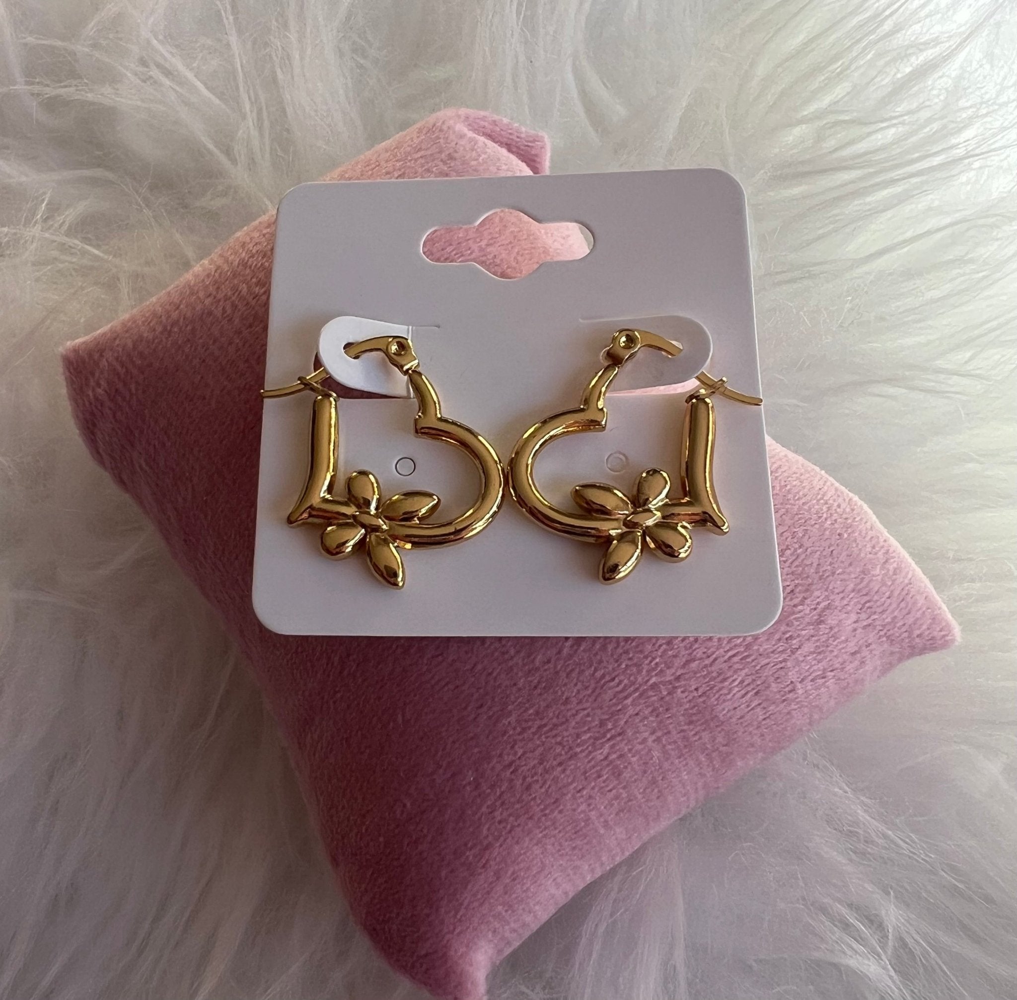 Stainless Steel Gold Floral Hoop Earrings - Delila Jewellery NZ