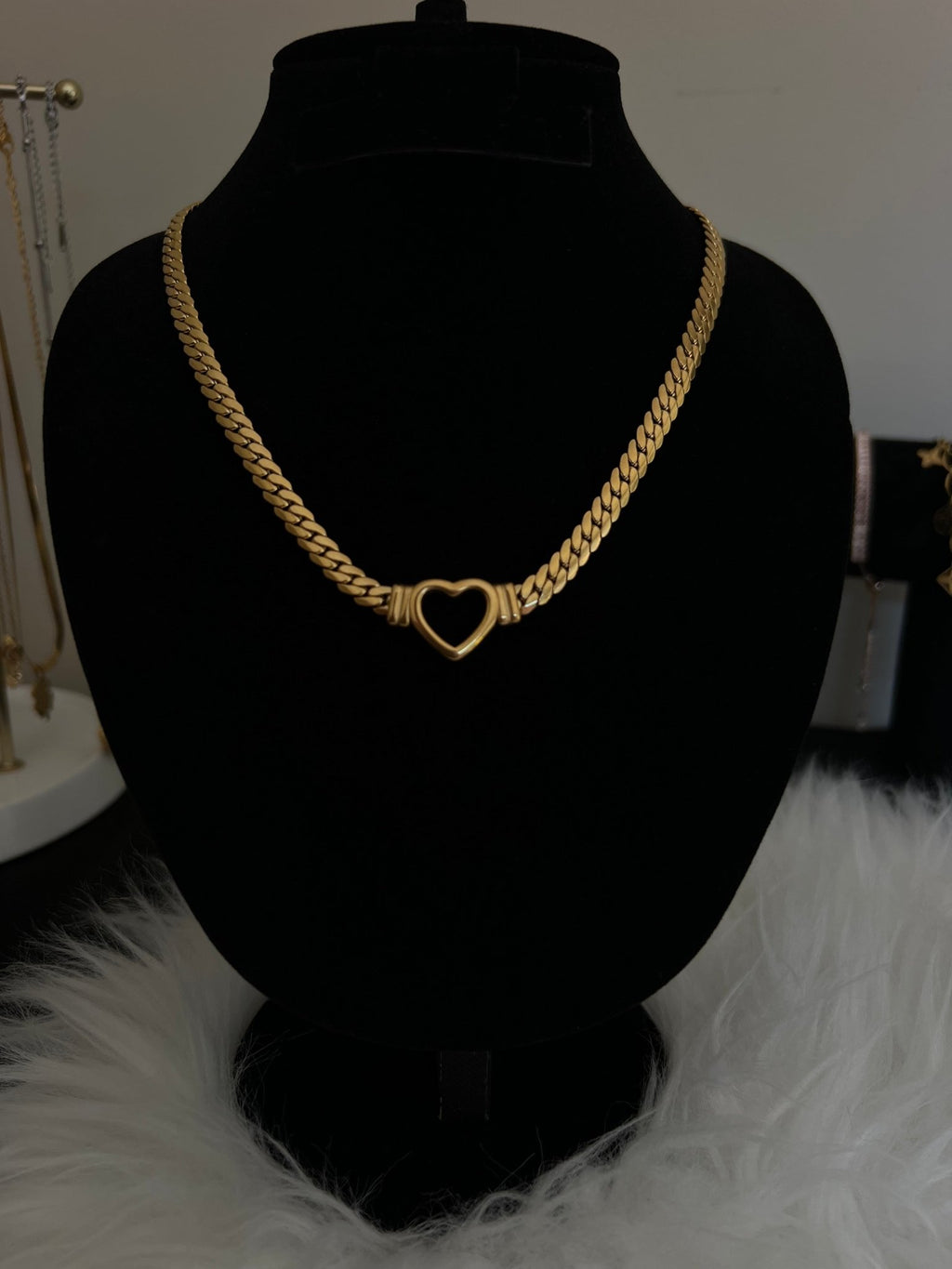 Stainless Steel Gold Heart Cuban Chain Necklace - Delila Jewellery NZ