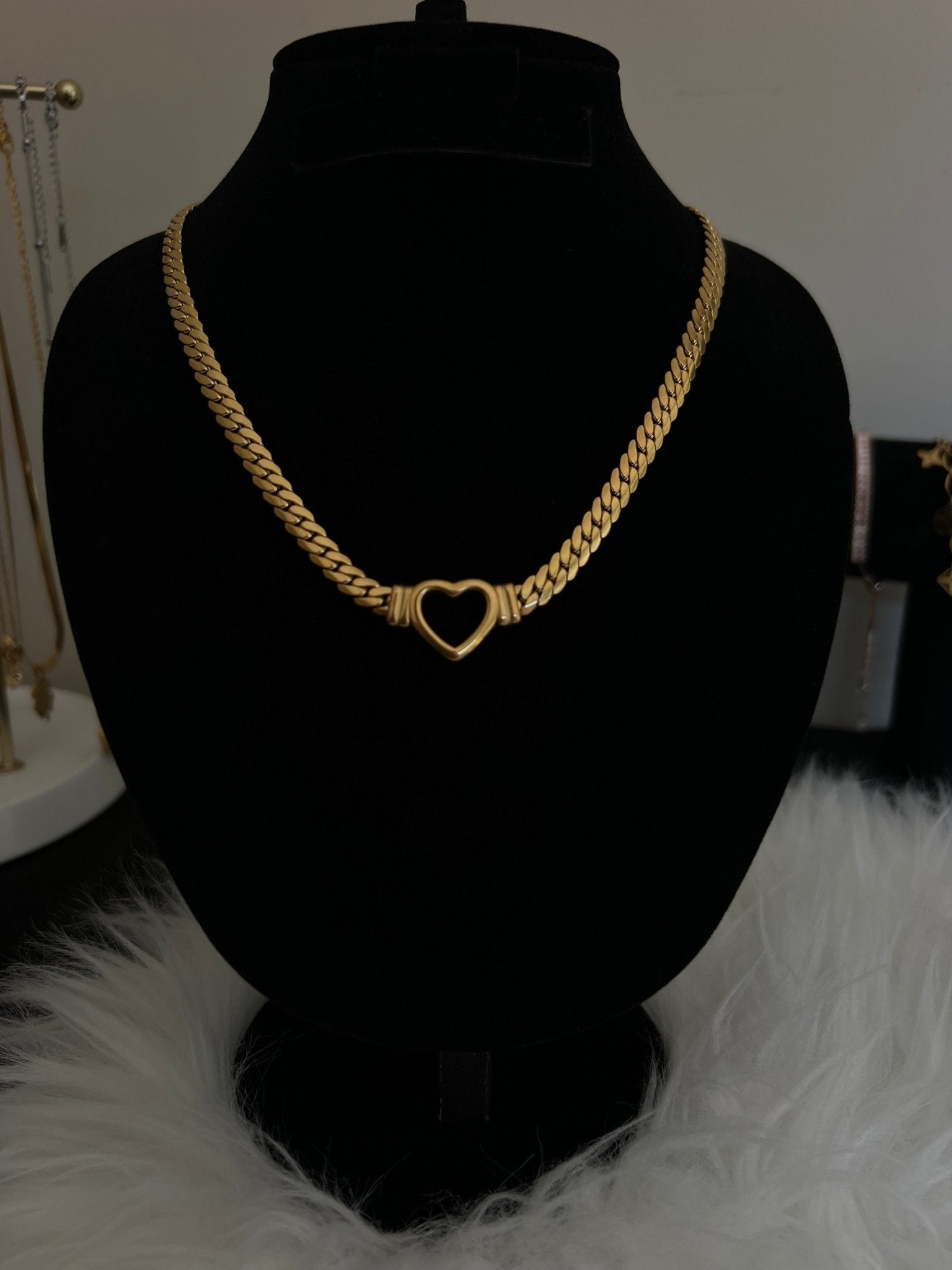 Stainless Steel Gold Heart Cuban Chain Necklace - Delila Jewellery NZ