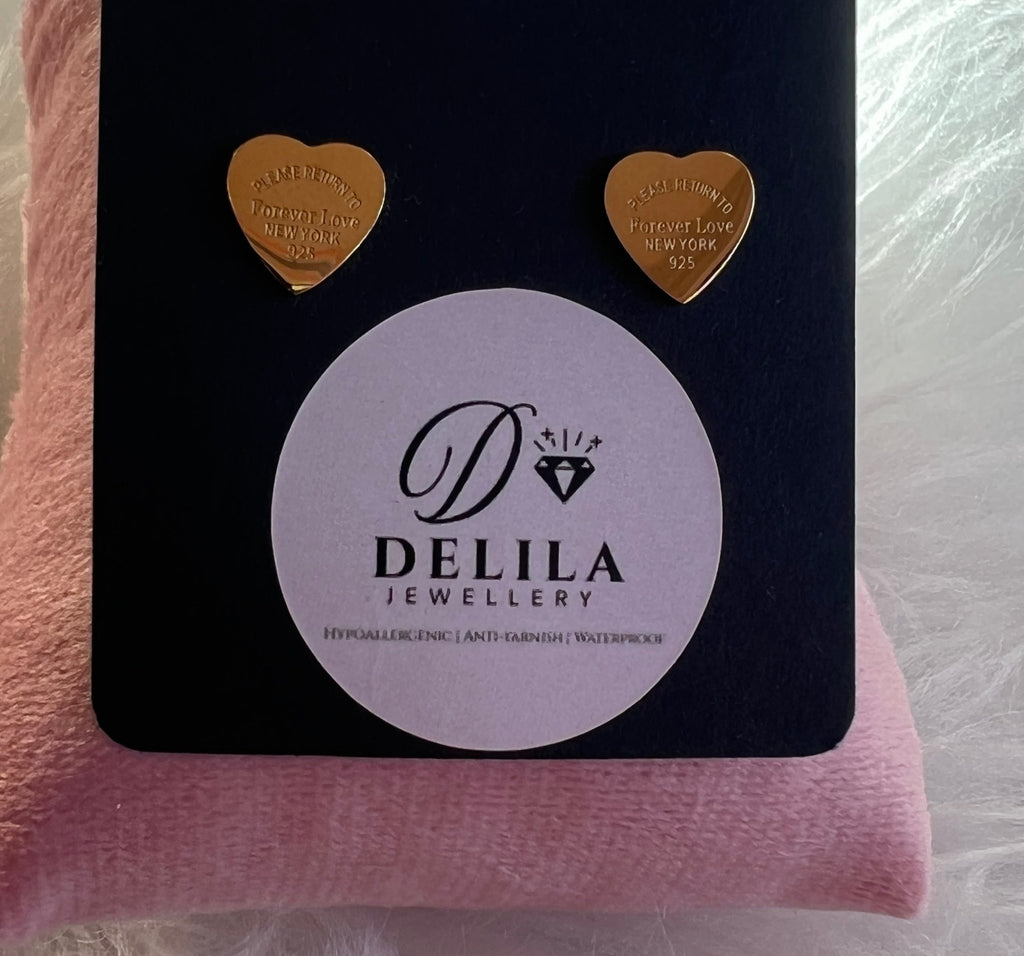 Stainless Steel Gold Heart Stud Earrings - Delila Jewellery NZ
