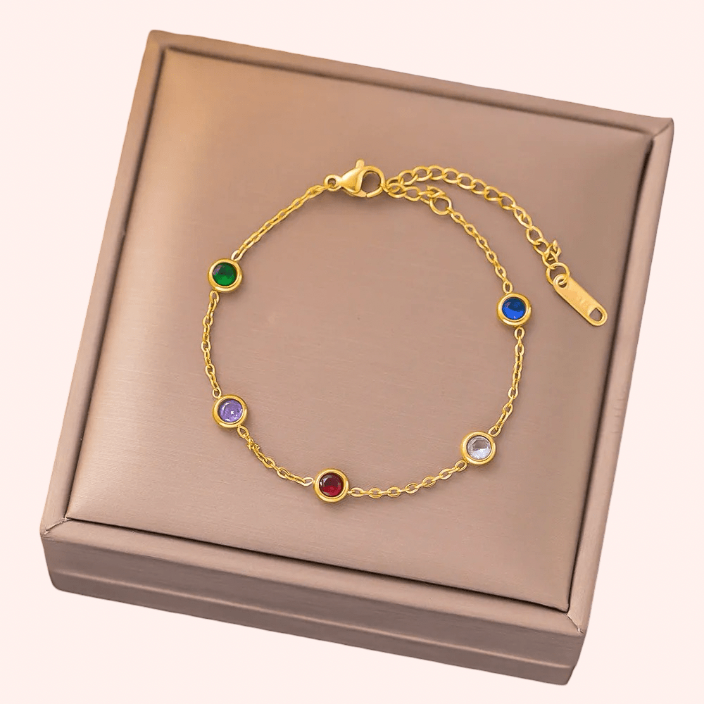 Stainless Steel Gold Multi-Colour Crystal Bracelet - Delila Jewellery NZ