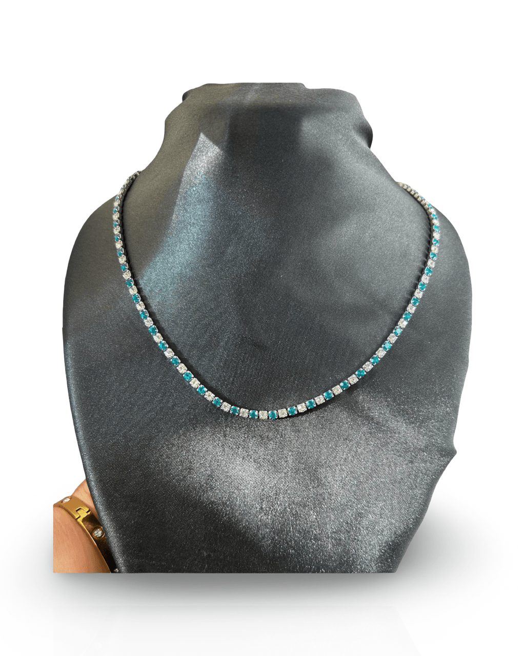 Stainless Steel Sky Blue & Silver 3mm Tennis Necklace - Delila Jewellery NZ