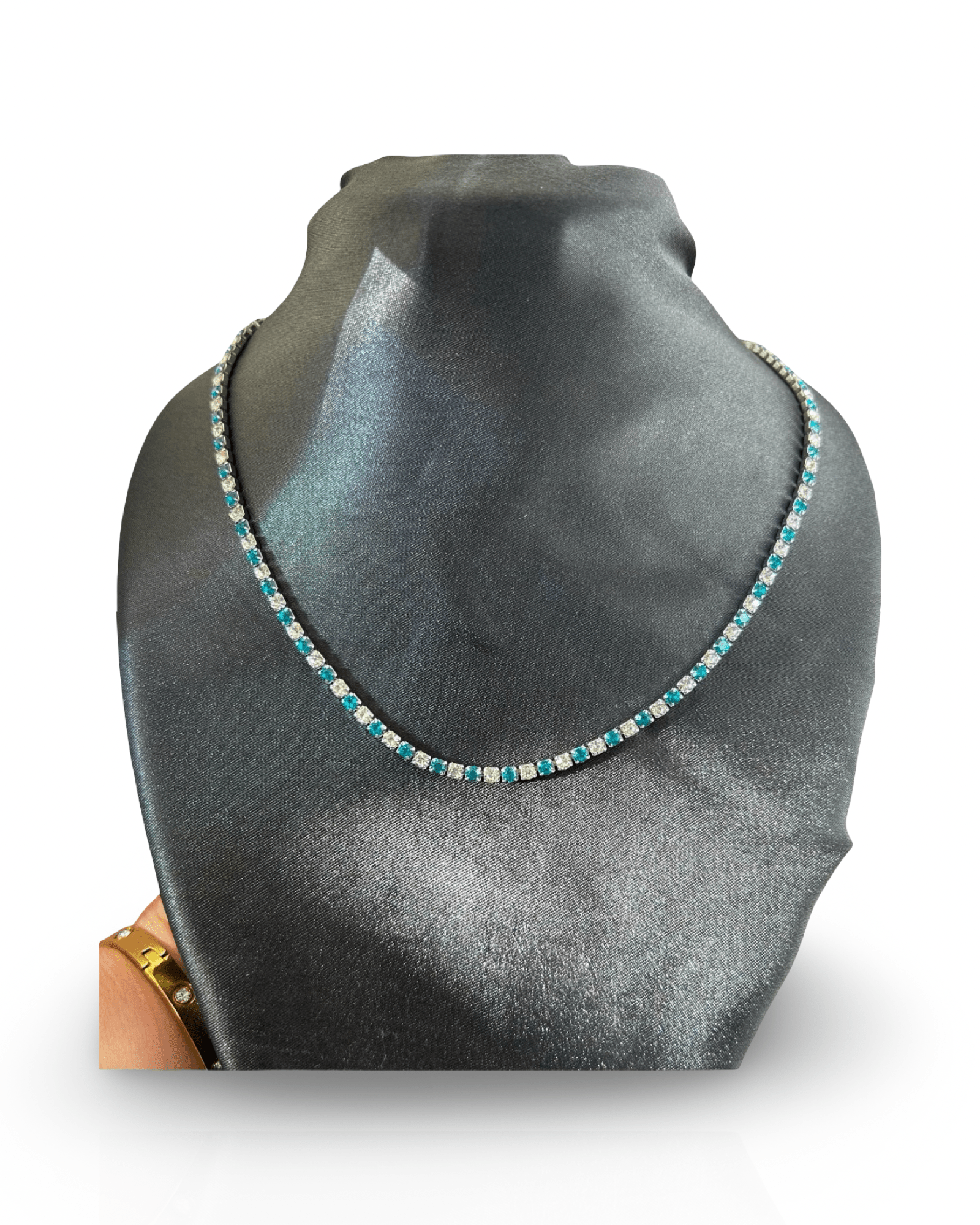 Stainless Steel Sky Blue & Silver 3mm Tennis Necklace - Delila Jewellery NZ